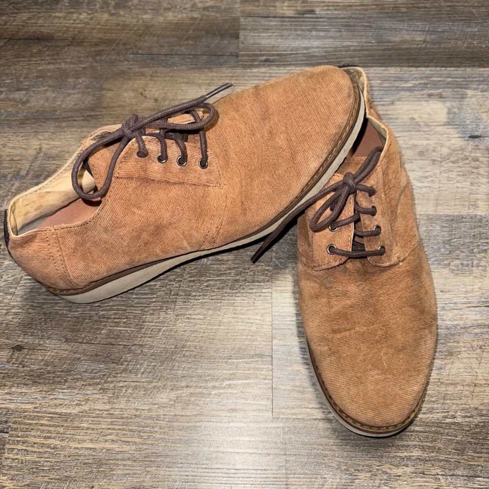 TOMS Preston Mens 10.5 Bark Brown Micro Corduroy Oxford Lace Up Casual Shoes